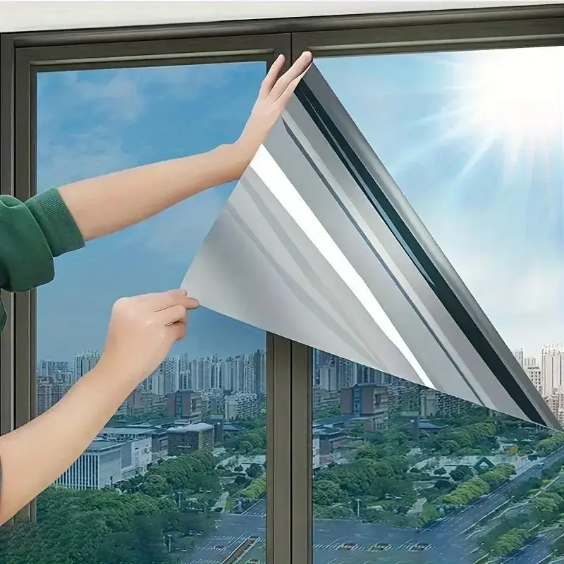 Window Glass Film, 1 Roll Heat Insulation Anti-peeping & Sunshade Window Film, Balcony Office One-way Perspective Sticker Fil...
