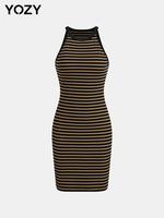 YOZY Striped Print Round Neck Tank Dress, Casual Sleeveless Short Dress, 2024 Women's Summer Outfits for Daily Wear