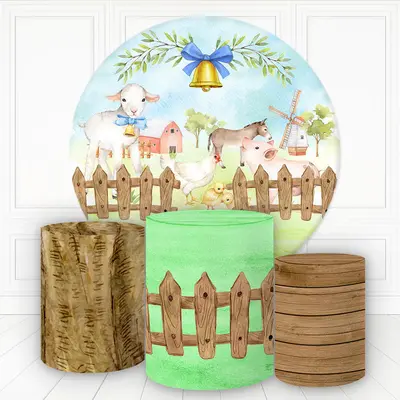 Aperturee Farm Theme Bell Leaves Round Birthday Backdrop Kit For Kids | Round Party Backdrop | Custom Round Backdrop | Custom...