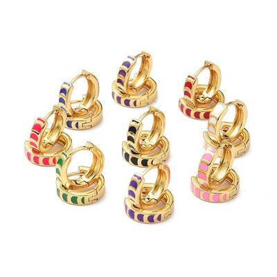Brass Enamel Hoop Earrings