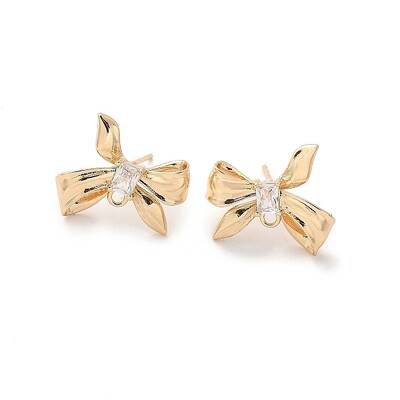 Brass Clear Cubic Zirconia Stud Earrings Finding for Women