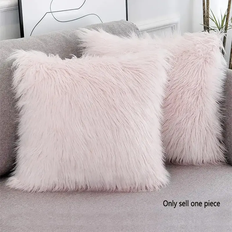 Solid Color Fashion Faux Fur Cushion Cover without Filler, 1 Count Soft Comfortable Breathable Anti-fade Cushion Cover for Be...