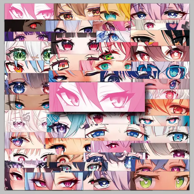 Anime Eye Pattern Waterproof Stickers, 50pcs/set Waterproof Self Adhesive Decor Paper, Decor Sticker for Gift Greeting Card W...