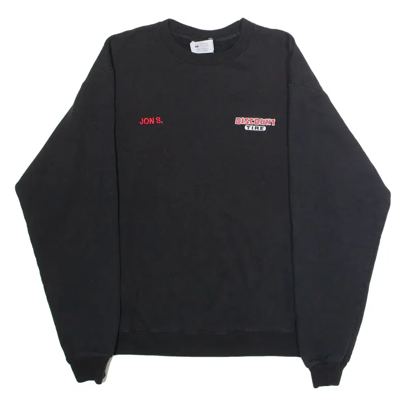 CHAMPION Discount Tire 'Jon S.' Mens Sweatshirt Black Crew Neck USA L
