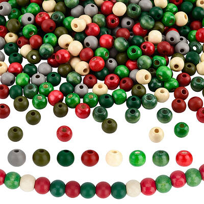 400Pcs 8 Style Painted/Dyed Natural Wood Beads