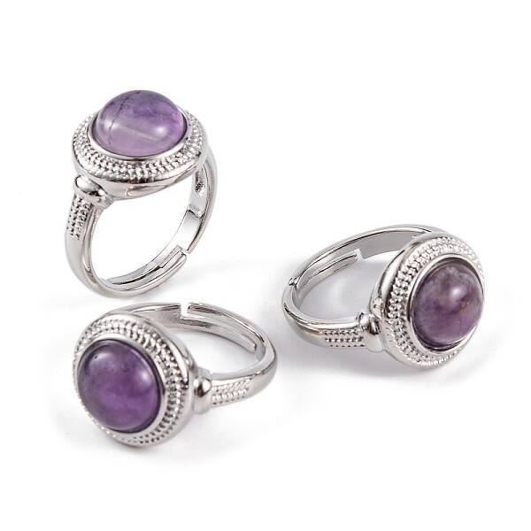 Natural Amethyst Round Adjustable Rings