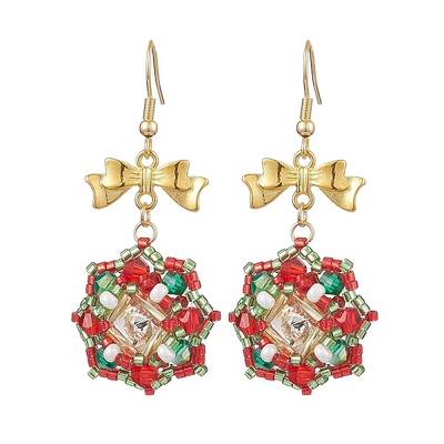 Christmas Theme Flower Glass Seed Beaded Dangle Earrings for Women