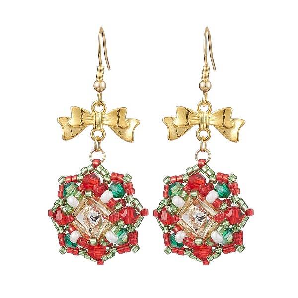 Christmas Theme Flower Glass Seed Beaded Dangle Earrings for Women