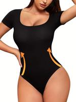 Women's Solid Square Neck Shapewear Bodysuit, Tummy Control Butt Lifter, Basic Ladies Shapewear Clothes for All Seasons, Fall...