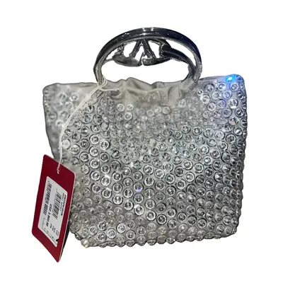 Pre-owned Valentino Garavani satin Mini Bags Carry Secrets Mini Bag Light Grey Sequin Embellished with Metallic Handles & VLo...