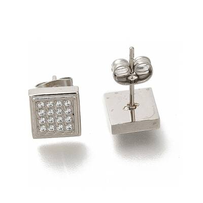 304 Stainless Steel Micro Pave Clear Cubic Zirconia Stud Earrings