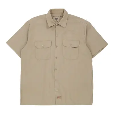 Dickies Short Sleeve Shirt - Large Beige Polyester Blend