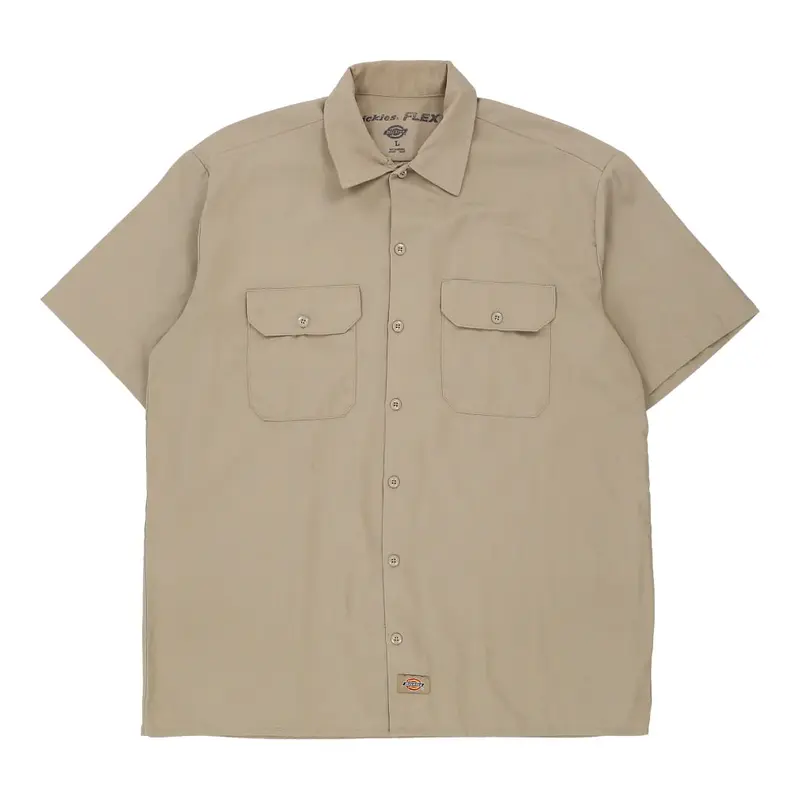 Dickies Short Sleeve Shirt - Large Beige Polyester Blend