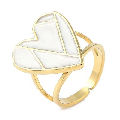 Ion Plating(IP) 304 Stainless Steel Enamel Heart Cuff Finger Rings