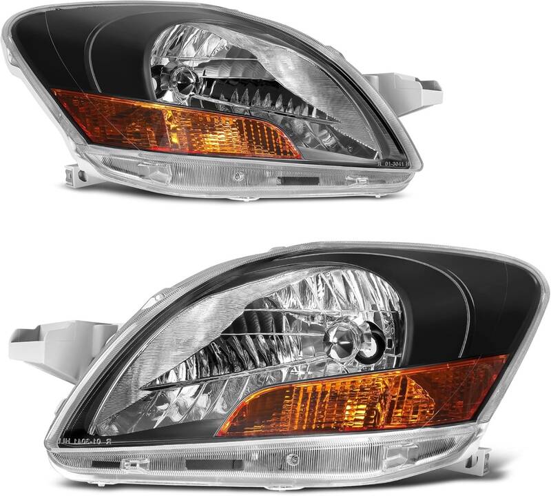 YITAMOTOR® Headlight Assembly Compatible with 2007-2011 Toyota Yaris Sedan/Base Model Replacement Headlamp Black Housing Amb...