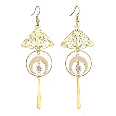 Brass Butterfly & Moon Dangle Earrings
