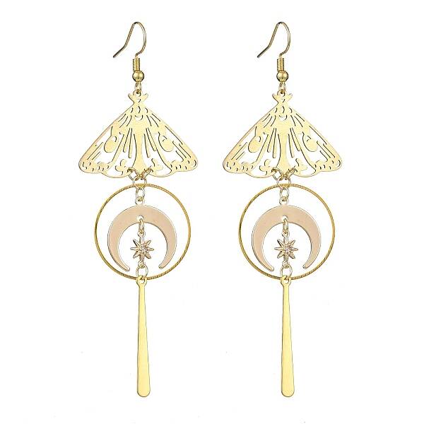 Brass Butterfly & Moon Dangle Earrings