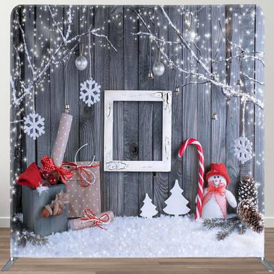 Aperturee Christmas Winter Grey Wood Square Tension Backdrop | Christmas Photoshoot Backgrounds | Xmas Backdrop | Christmas B...