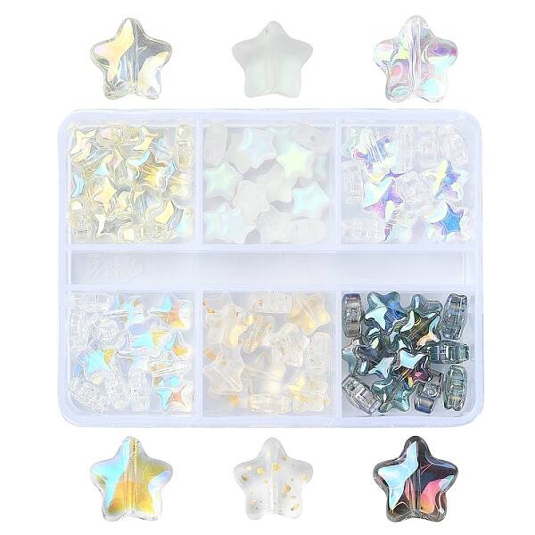 90Pcs 6 Styles Transparent Glass Beads