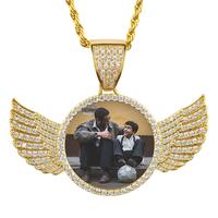 Hip Hop Picture Pendant Necklace for Men 18K Gold Plated Angel Wing Necklace 18\