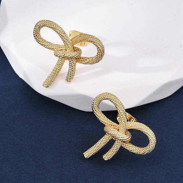 Rack Plating Brass Bowknot Stud Earrings for Women