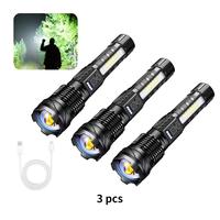 New Strong flashlight usb rechargeable Outdoor lighting30W white laser flashlight with COB work light