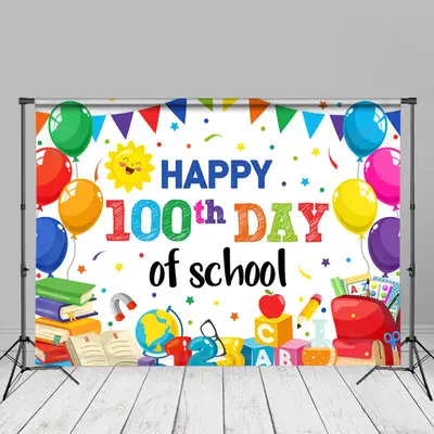 Balloons Books White Happy 100th Day Of School Backdrop - Aperturee