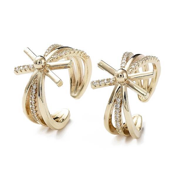 Bowknot Brass Micro Pave Clear Cubic Zirconia Open Cuff Rings