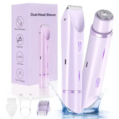 Electric Bikini Trimmer for Women, Rechargeable 2 in 1 Body & Facial Hair Removal, Waterproof Wet & Dry Use Trimmer for Women...