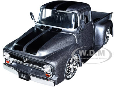1956 Ford F-100 Pickup Truck Gray Metallic with Black Stripes \