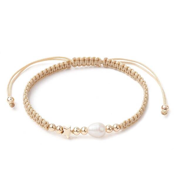 Brass & Natural Pearl Braided Bead Bracelets