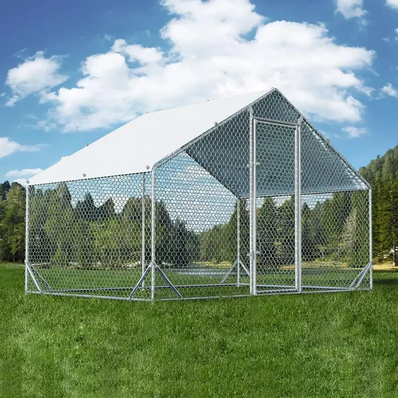 HOMBCK Large Metal Chicken Coop with Run Walk-in Poultry Cage, Spire Roofed Chicken Coops with Anti-Ultraviolet Cover for Out...