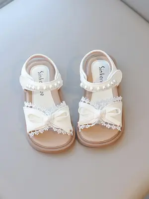 Girl's Bow Decorated Sandals, Cute Lace Trim Sandals for Summer, Casual Comfortable Sandals for Daily Wear