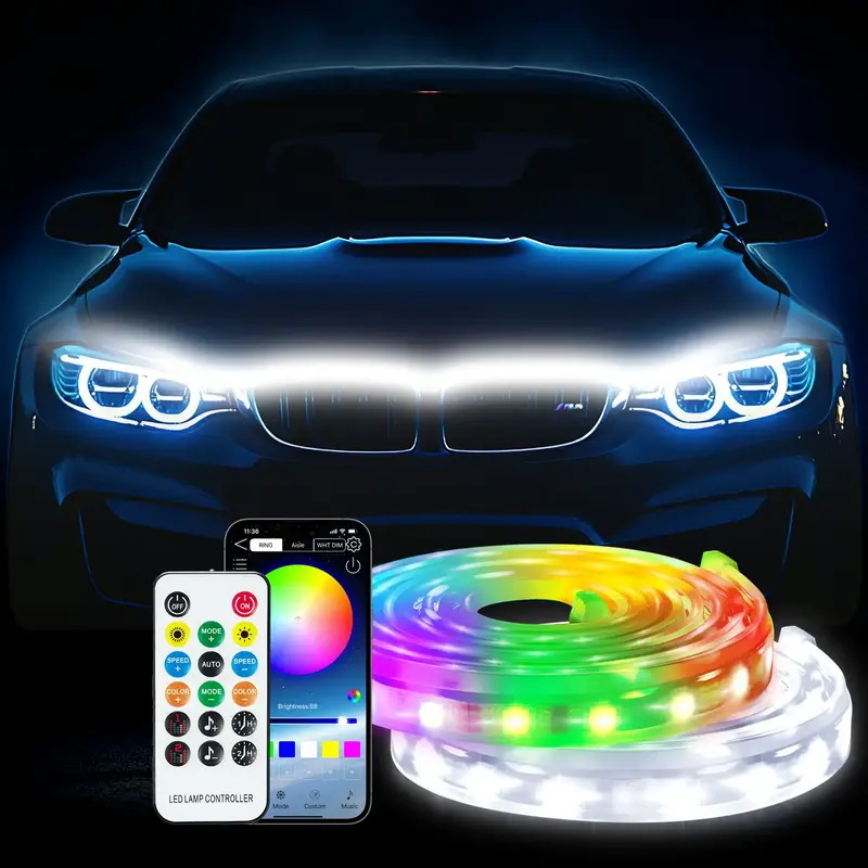 Car Hood Light Led Strip - RGB Waterproof Multicolor Dynamic Scan Start Up Hoodbeam Kit - 12V APP Control DRL Daytime Running...