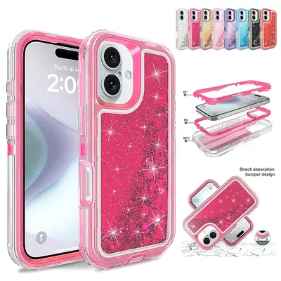 For iPhone 16 15 14 13 12 11 Pro Max Liquid Glitter Shockproof Phone Case,Colorful Quicksand TPU Bling Diamond Flowing Liquid...