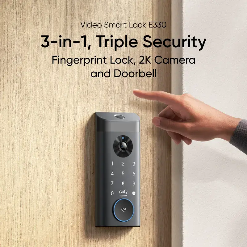 eufy Security Video Smart Lock E330, 3-in-1 Camera+Doorbell+Fingerprint Keyless Entry Door Lock, WiFi Door Lock,App Remote Co...