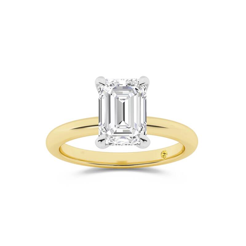 Fez Lab Grown Hidden Halo Emerald Cut Diamond Engagement RIng | 14K Yellow Gold 4 ct. tw.