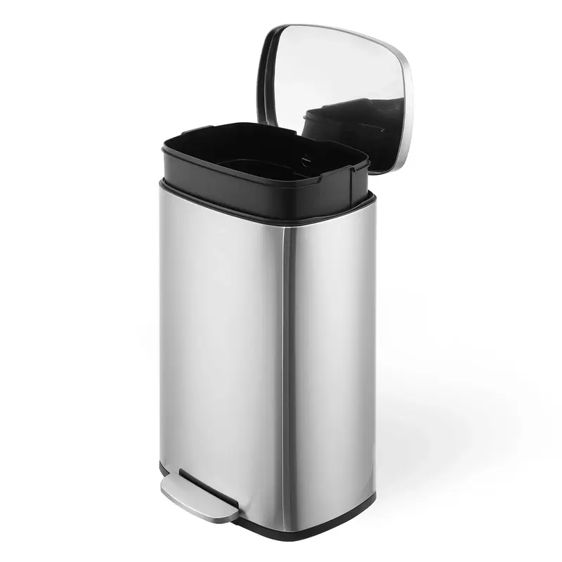 Garvee Kitchen Trash Can, Smudge Resistant Rectangular Garbage Can with Soft-Close Foot Pedal, Brushed Stainless Steel, 50L/1...