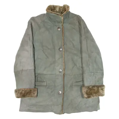 Shearling Womens Overcoat Coat Blue Leather M