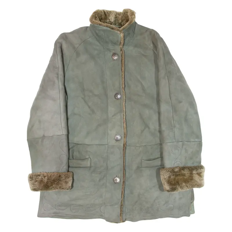 Shearling Womens Overcoat Coat Blue Leather M