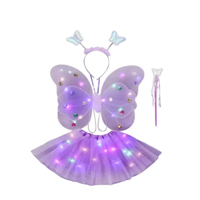 Girl's Fairy Costume Set Glowing Butterfly Wings Tutu Skirt Headband & Wand Role Play Outfits