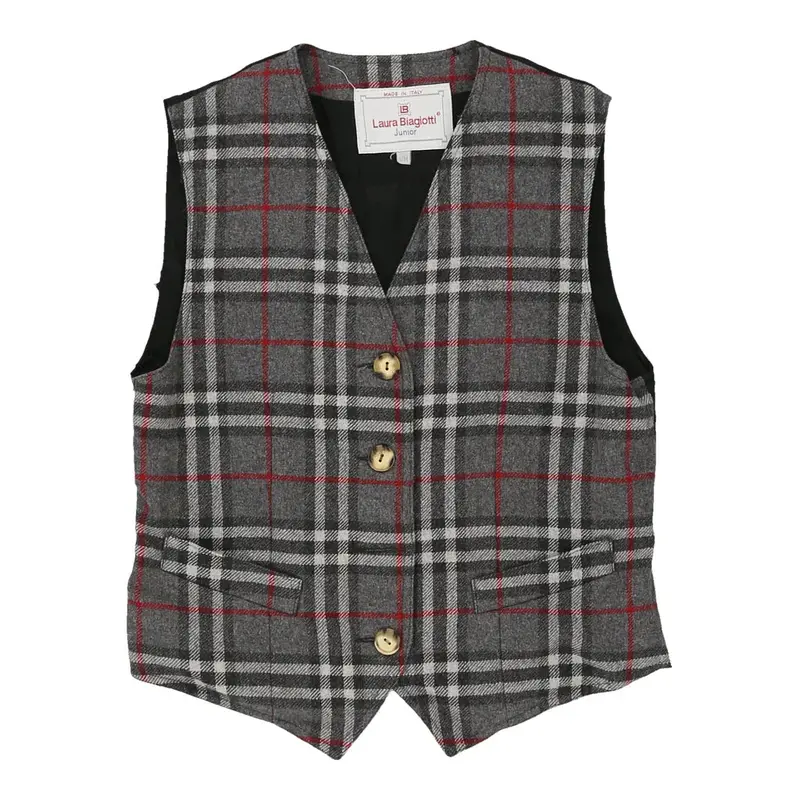 Junior Age 14 Laura Biagiotti Checked Waistcoat - Large Grey Wool Blend | Size: large