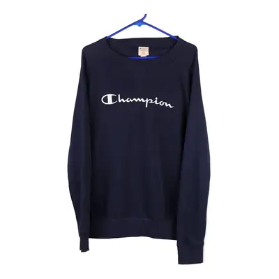Champion Spellout Sweatshirt - Large Blue Cotton Blend