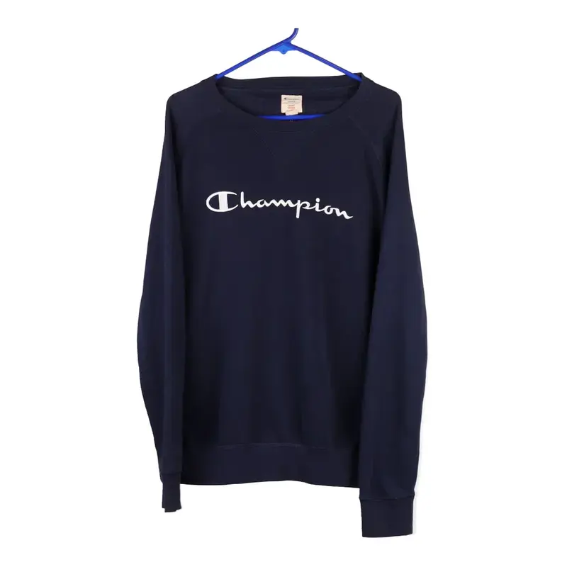 Champion Spellout Sweatshirt - Large Blue Cotton Blend