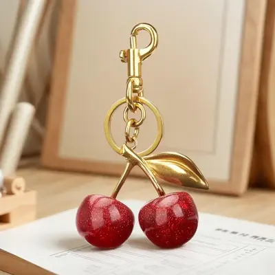 Keychain Cherry Bag Charms Purse,Key Chains Women Cute - Car keyrings leather handbags,Adorable Add - ons for Your Essent...