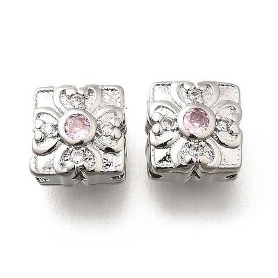 Brass Micro Pave Pearl Pink Cubic Zirconia Beads