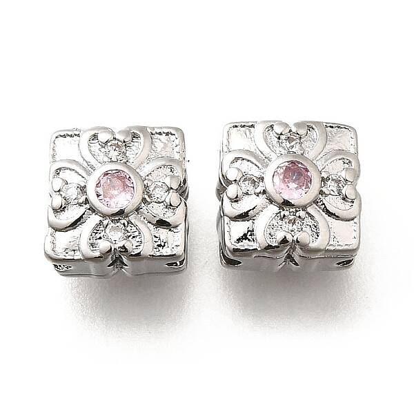 Brass Micro Pave Pearl Pink Cubic Zirconia Beads