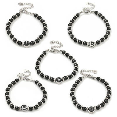 304 Stainless Steel & Glass Round Beaded Bracelets for Women