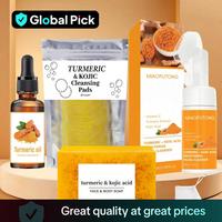Turmeric Cleansing Set, Glow Nourishing Turmeric Soap & Cleaning Pad & Mousse Cleanser & Oil, Deep Cleansing Skin Care Kit, P...