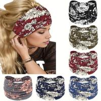 6Pcs Bohemian Style Wide Headbands for Women,Polyester Knit Fabric Geometric Pattern Hairbands,Fashionable Elastic Head Wraps...